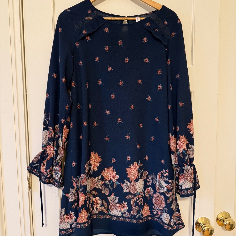 Xhilaration Navy Floral Boho Tunic Dress – Size M